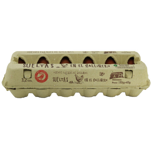 Alcampo AUCHAN Huevos de gallinas sueltas en el gallinero clase M y cat. A 12 uds. Producto Alcampo