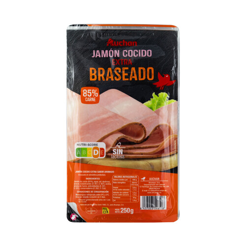 Alcampo AUCHAN Jamón cocido braseado extra sin lactosa cortado en lonchas 250 g. Producto Alcampo