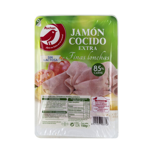 Alcampo AUCHAN Jamón cocido de categoria extra cortado en finas lonchas 150 g. Producto Alcampo