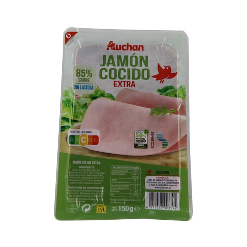 Alcampo AUCHAN Jamón cocido de categoria extra cortado en lonchas 150 g. Producto Alcampo