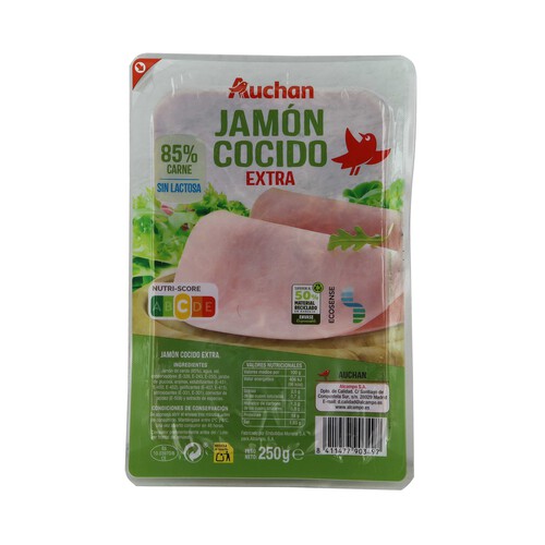 Alcampo AUCHAN Jamón cocido de categoria extra cortado en lonchas 250 g. Producto Alcampo