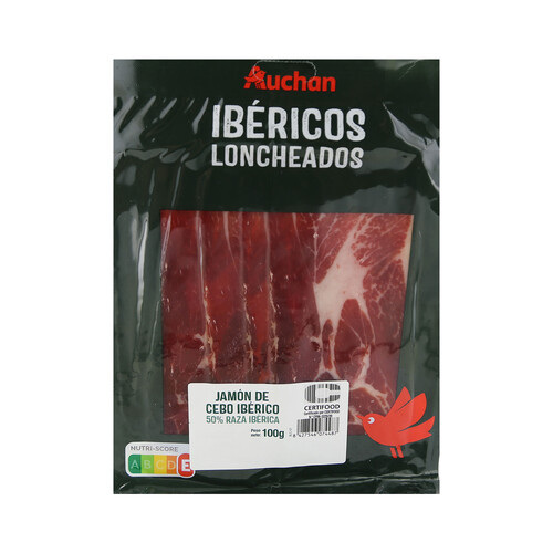 Alcampo AUCHAN Jamón de cebo ibérico (50% raza ibérica) cortado en lonchas 100 g. Producto Alcampo