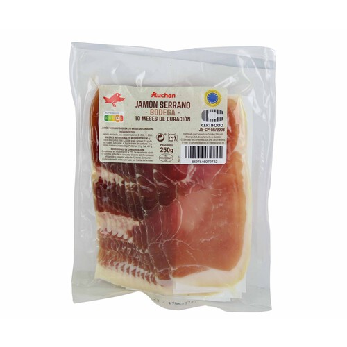Alcampo AUCHAN Jamón serrano bodega (10 meses de curación) cortado en lonchas 250 g. Producto Alcampo