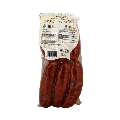 Alcampo AUCHAN La cocina de España Chorizos Asturianos (ahumados) elaborados sin gluten 400 g. Producto Alcampo