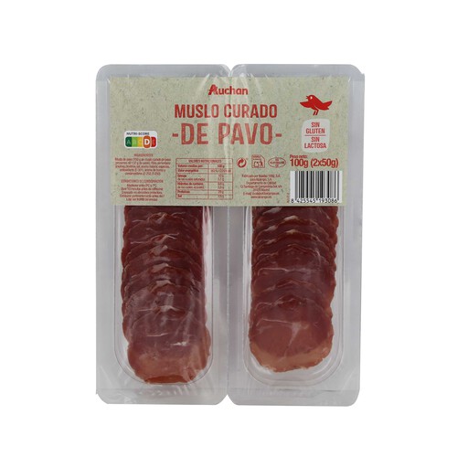 Alcampo AUCHAN Lomo de pavo elaborado a base de muslo de pavo curado 100 g. Producto Alcampo