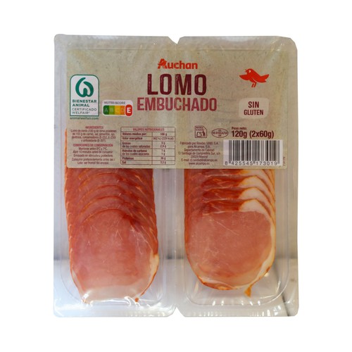 Alcampo AUCHAN Lomo embuchado sin gluten y cortado en lonchas 2 x 60 g. Producto Alcampo