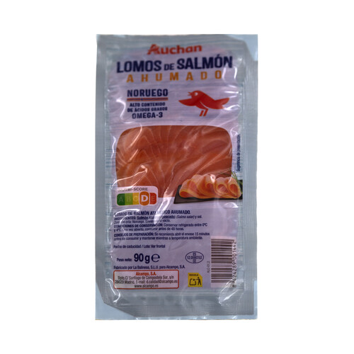 Alcampo AUCHAN Lomos de salmón ahumado noruego 90 g. Producto Alcampo