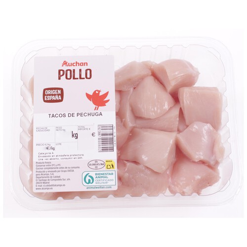 Alcampo AUCHAN Pechuga de pollo en tacos bandeja. Producto Alcampo