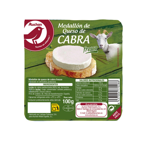 Alcampo AUCHAN Queso de cabra (medallón) 100 g. Producto Alcampo