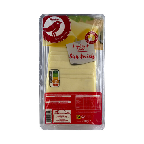 Alcampo AUCHAN Queso de sándwich en lonchas elaborado en Galicia 200 g. Producto Alcampo