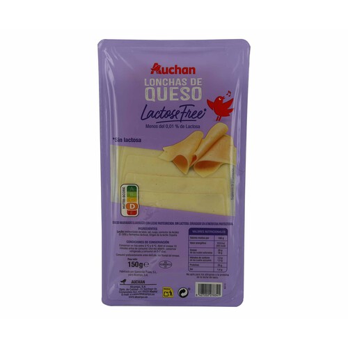 Alcampo AUCHAN Queso en lonchas sin lactosa 150 g. Producto Alcampo