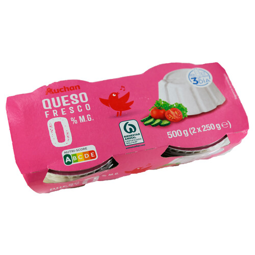 Alcampo AUCHAN Queso fresco 0 % materia grasa pack de 2 x 250 g. Producto Alcampo