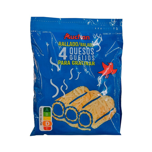 Alcampo AUCHAN Queso rallado mezcla (cheddar rojo gouda emmental y queso curado) 200 g. Producto Alcampo