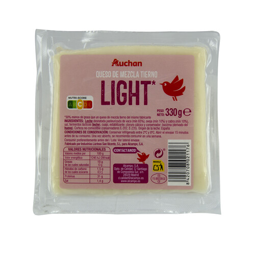 Alcampo AUCHAN Queso tierno mezcla (vaca oveja y cabra) light 330 g. Producto Alcampo