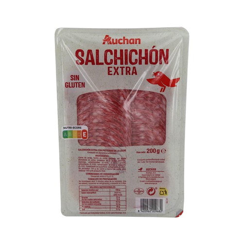 Alcampo AUCHAN Salchichón extra elaborado sin gluten y cortado en finas lonchas 200 g. Producto Alcampo