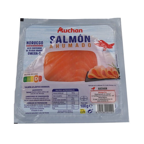Alcampo AUCHAN Salmón ahumado Noruego en lonchas 100 g. Producto Alcampo