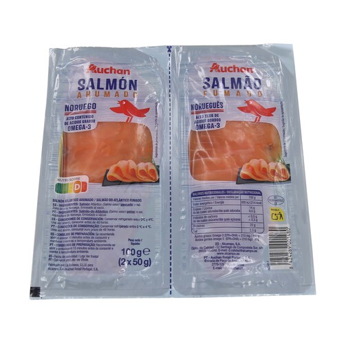 Alcampo AUCHAN Salmón ahumado noruego pack 2 de 50 g. Producto Alcampo