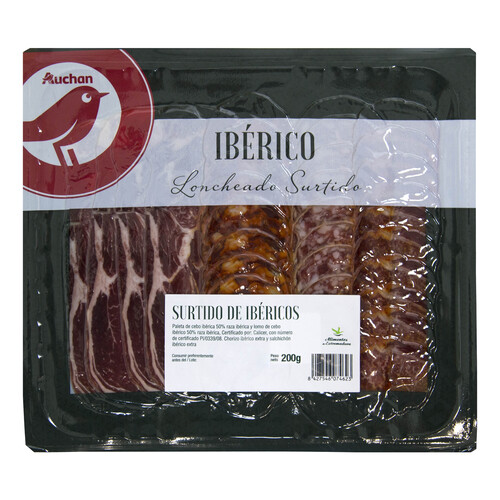 Alcampo AUCHAN Tabla de embutidos ibéricos elaborados en Extremadura 200 g. Producto Alcampo