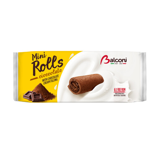 Alcampo BALCONI Bizcochitos rellenos de chocolate BALCONI MINI ROLLS 6 uds. 180 g
