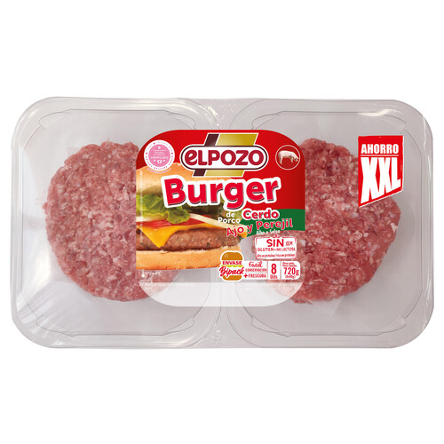Alcampo Bandeja con burger meat de cerdo con ajo y perejil EL POZO 8 x 90 g
