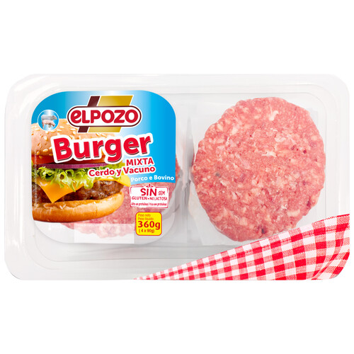 Alcampo Bandeja Con Burger Meat Mixta (cerdo Y Vacuno) Elaboradas Sin Gluten Y Sin Lactosa EL POZO 4 X 90 G