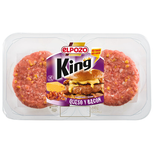 Alcampo Bandeja con burger meat mixta (vacuno - cerdo) con queso y bacon EL POZO King 2 x 120 g