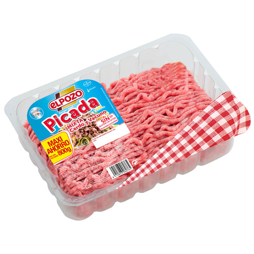 Alcampo Bandeja con preparado de carne picada mixta (vacuno-cerdo) elaborada sin gluten ni lactosa EL POZO 800 g