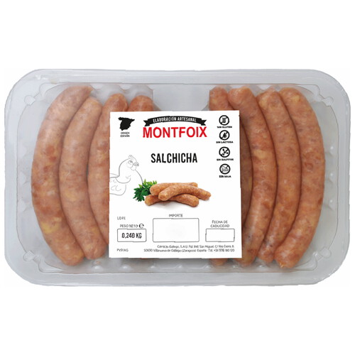 Alcampo Bandeja con salchichas frescas de pollo de origen español MONTFOIX 240 g