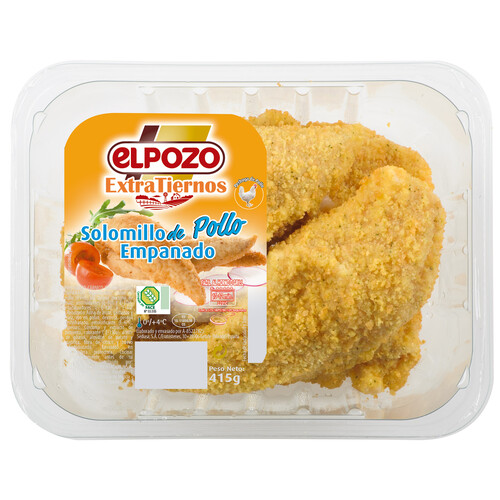 Alcampo Bandeja con solomillos de pechuga de pollo marinados y empanados elaborados sin gluten EL POZO Extratiernos 415 g