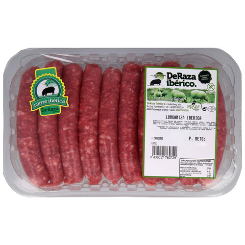 Alcampo Bandeja de longaniza blanca (salchichas) fresca e ibérica elaboradas sin gluten DERAZA