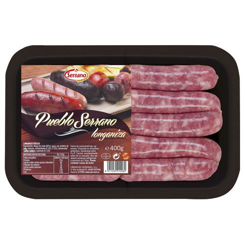 Alcampo Bandeja de longanizas frescas blancas de pueblo elaboradas sin gluten SERRANO 400 g