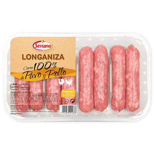 Alcampo Bandeja de longanizas mixtas (100% carne de pavo y pollo) SERRANO 320 g