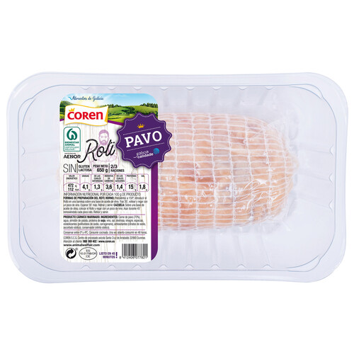 Alcampo Bandeja de roti de pavo elaborado sin gluten y sin lactosa COREN 650 g