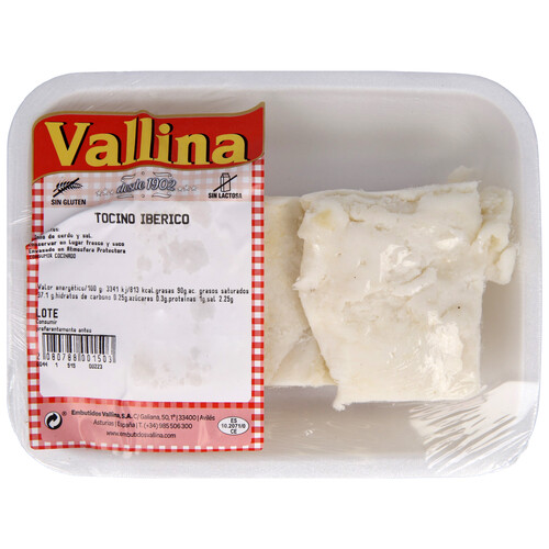 Alcampo Bandeja de tocino ibérico salado sin gluten y sin lactosa VALLINA