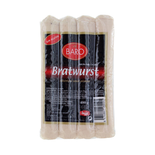 Alcampo BARO Salchichas cocidas y con ahumado natural tipo Bratwurst BARO 400 g