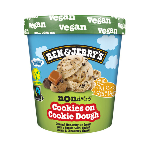 Alcampo BEN & JERRY'S Cookie dough Tarrina de helado vegano de caramelo con masa de galletas y trozos de chocolate 465 ml