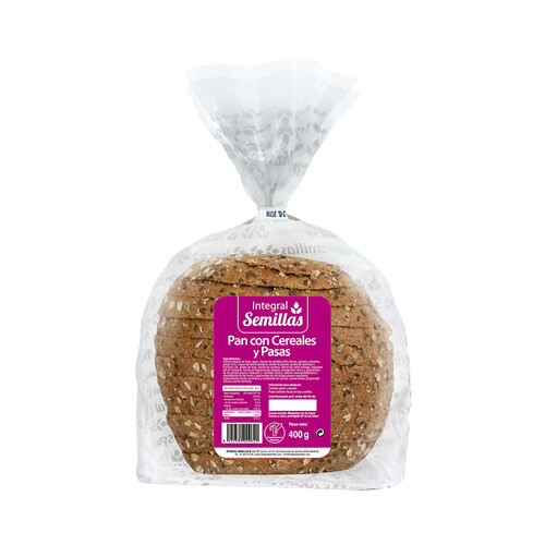 Alcampo BIOGRAN Pan integral con cereales y pasas 400 g