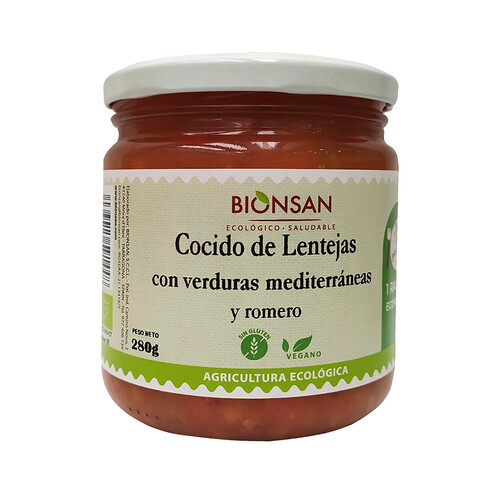 Alcampo BIONSAN Cocido de lentejas con verduras Mediterráneas y romero ecológico BIONSAN 280 g