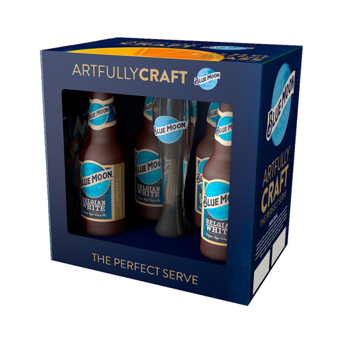 Alcampo BLUE MOON Pack cervezas belgian white 4 uds. x 33 cl + Vaso de regalo