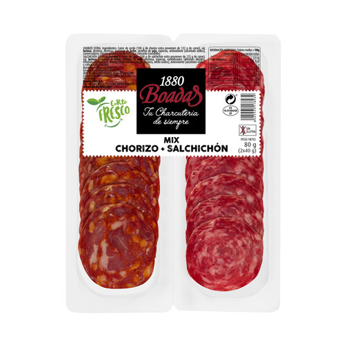Alcampo BOADAS Pack de chorizo y salchichón de categoria extra sin gluten y cortados en lonchas BOADAS 2 x 40 g