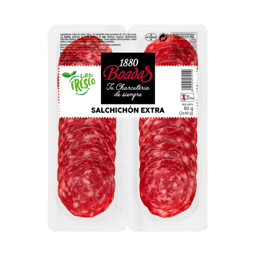 Alcampo BOADAS Salchichón de categoria extra sin gluten y cortado en lonchas BOADAS 2 x 40 g