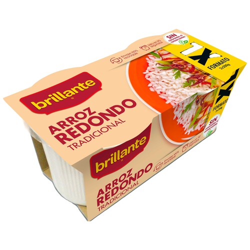 Alcampo BRILLANTE Arroz redondo en tarrina paquete de 2 uds x 200 g
