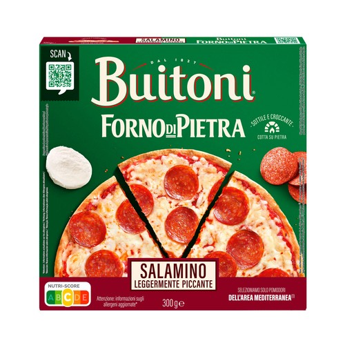 Alcampo BUITONI Forno di piedra Pizza Salamino (tomate queso y peperoni) con masa fina y crujiente 300 g