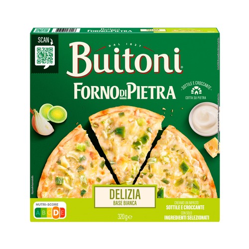Alcampo BUITONI Forno di piertra Pizza de queso Emmental puerros y crema de leche con masa fina y crujiente 320 g