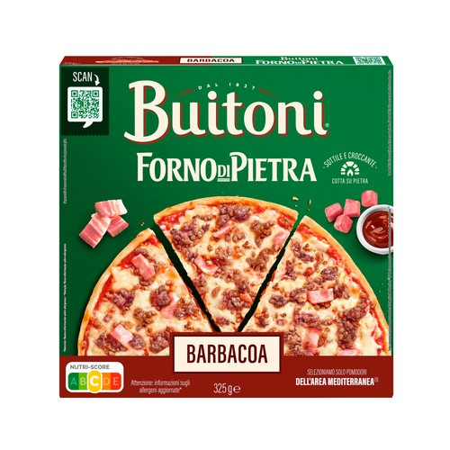 Alcampo BUITONI Forno di pietra Pizza con carne bacon salsa barbacoa y masa fina y crujiente 325 g