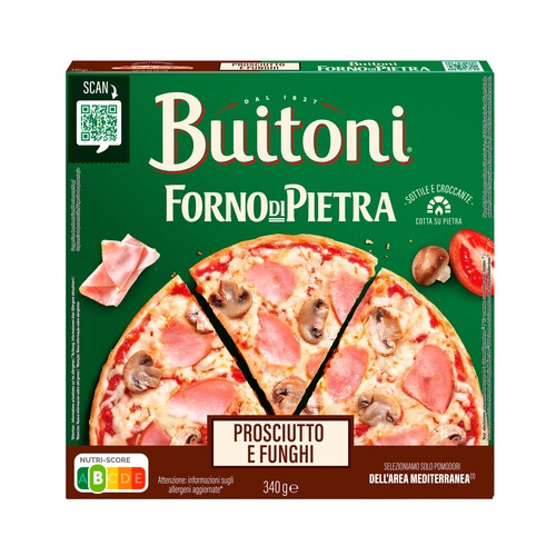 Alcampo BUITONI Forno di pietra Pizza congelada jamón y champiñones con masa fina y crujiente 340 g