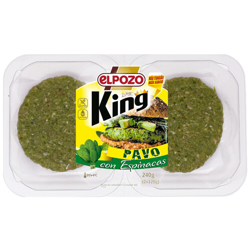 Alcampo Burger meat de pavo con espinacas elaboradas sin gluten ni lactosa EL POZO King 2 x 120 g