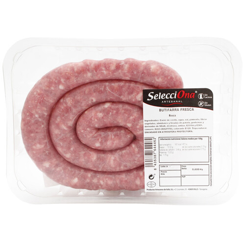 Alcampo Butifarra artesanal fresca en rosca sin gluten y sin lactosa SELECCIONA