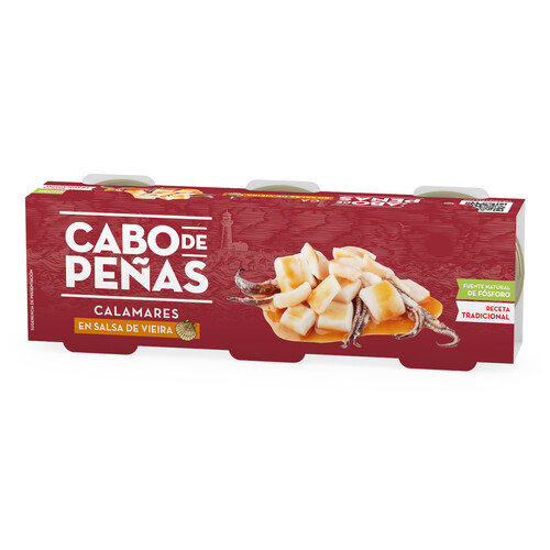 Alcampo CABO DE PEÑAS Calamares en salsa de vieira en trozos lata de 45 g. pack de 3 uds