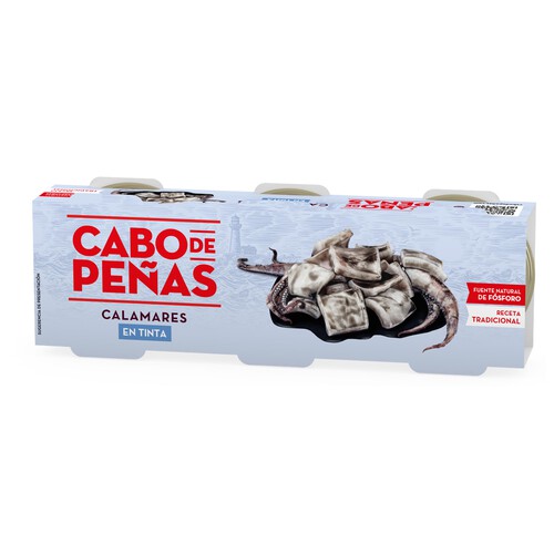 Alcampo CABO DE PEÑAS Calamares en su tinta en trozos 3 uds x 45 g